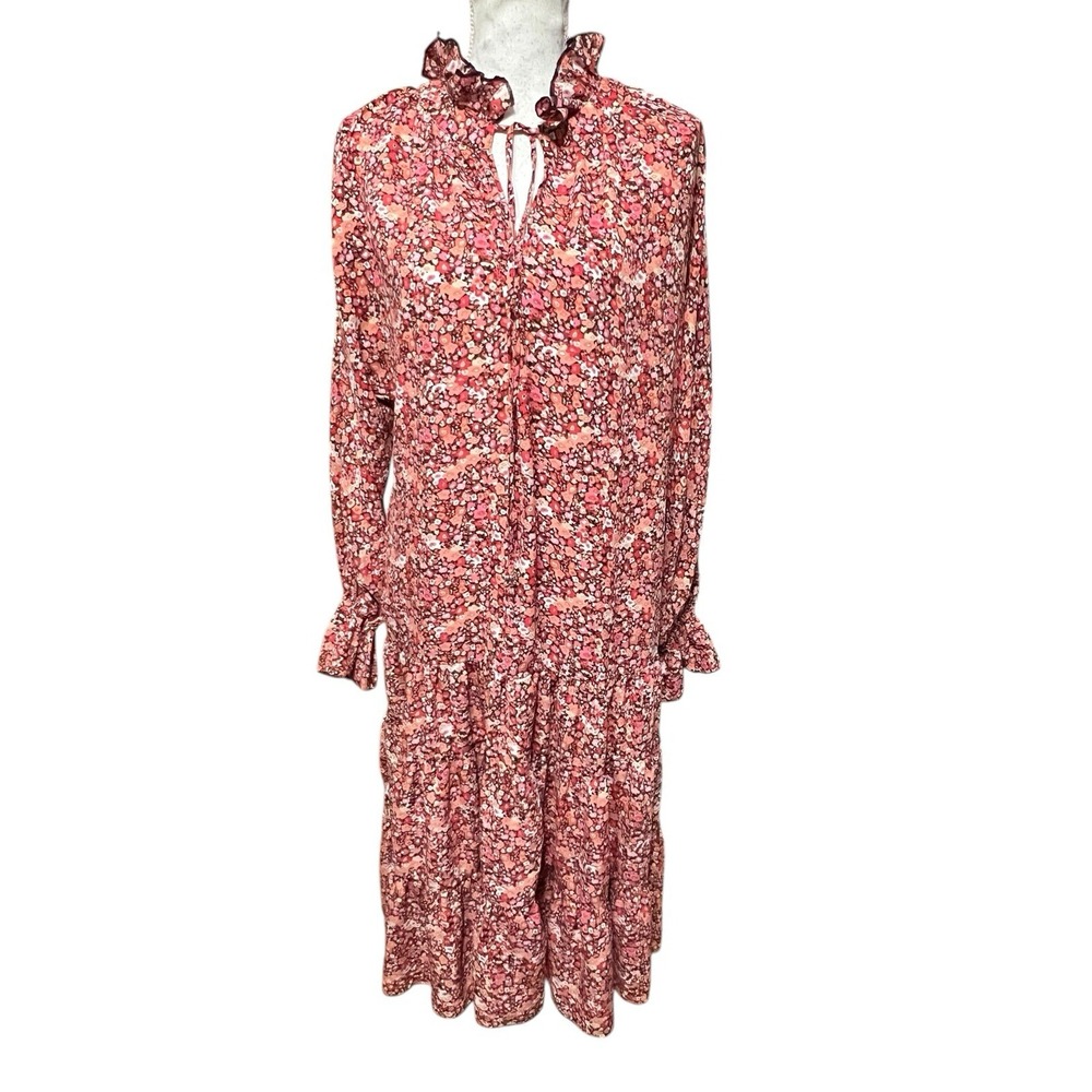 Anthropology O.P.T. One Pretty Time Prairie Poppy Pink Floral Dress Size M